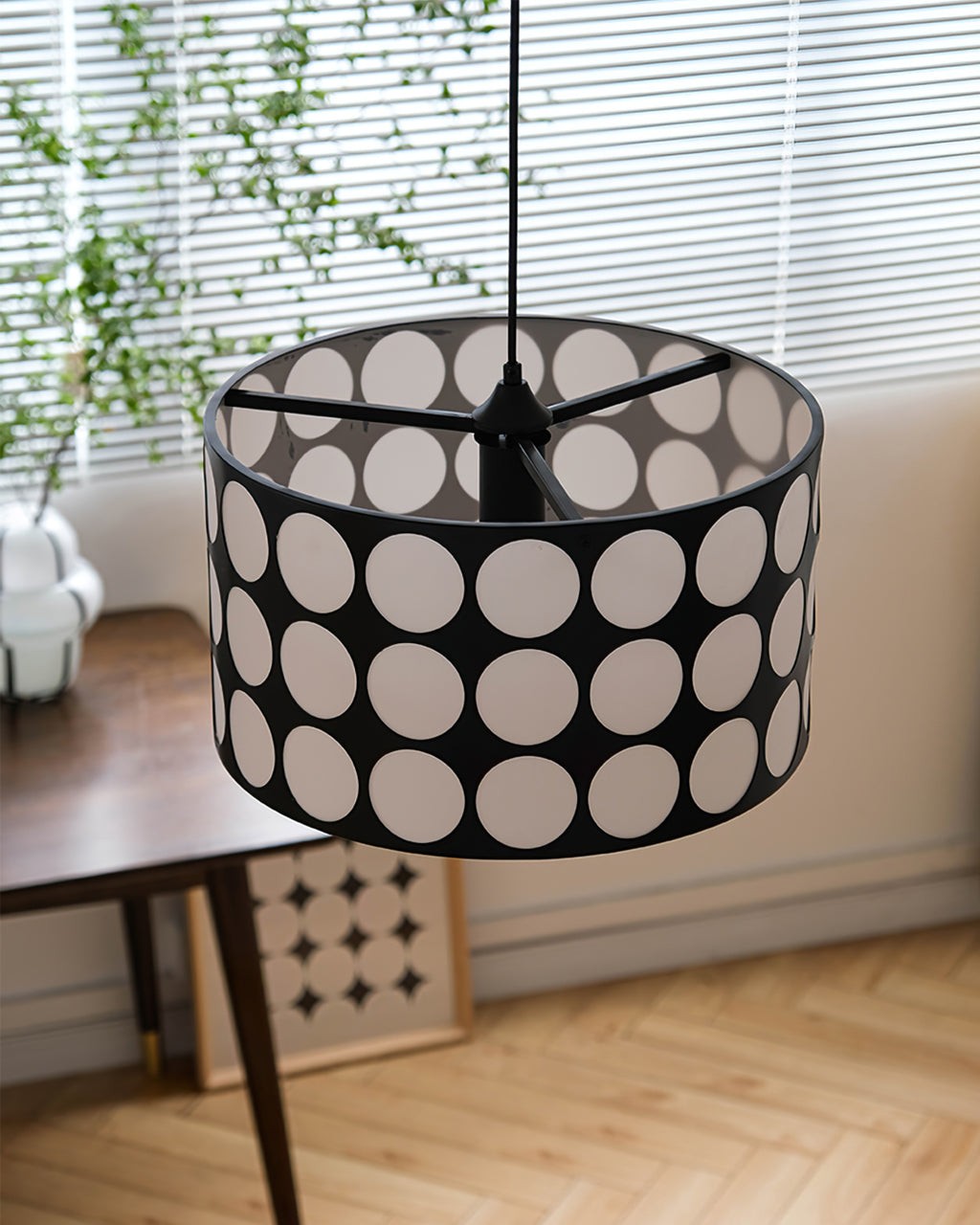 Fabric Drum Polka Dots Pendant Lamp S365