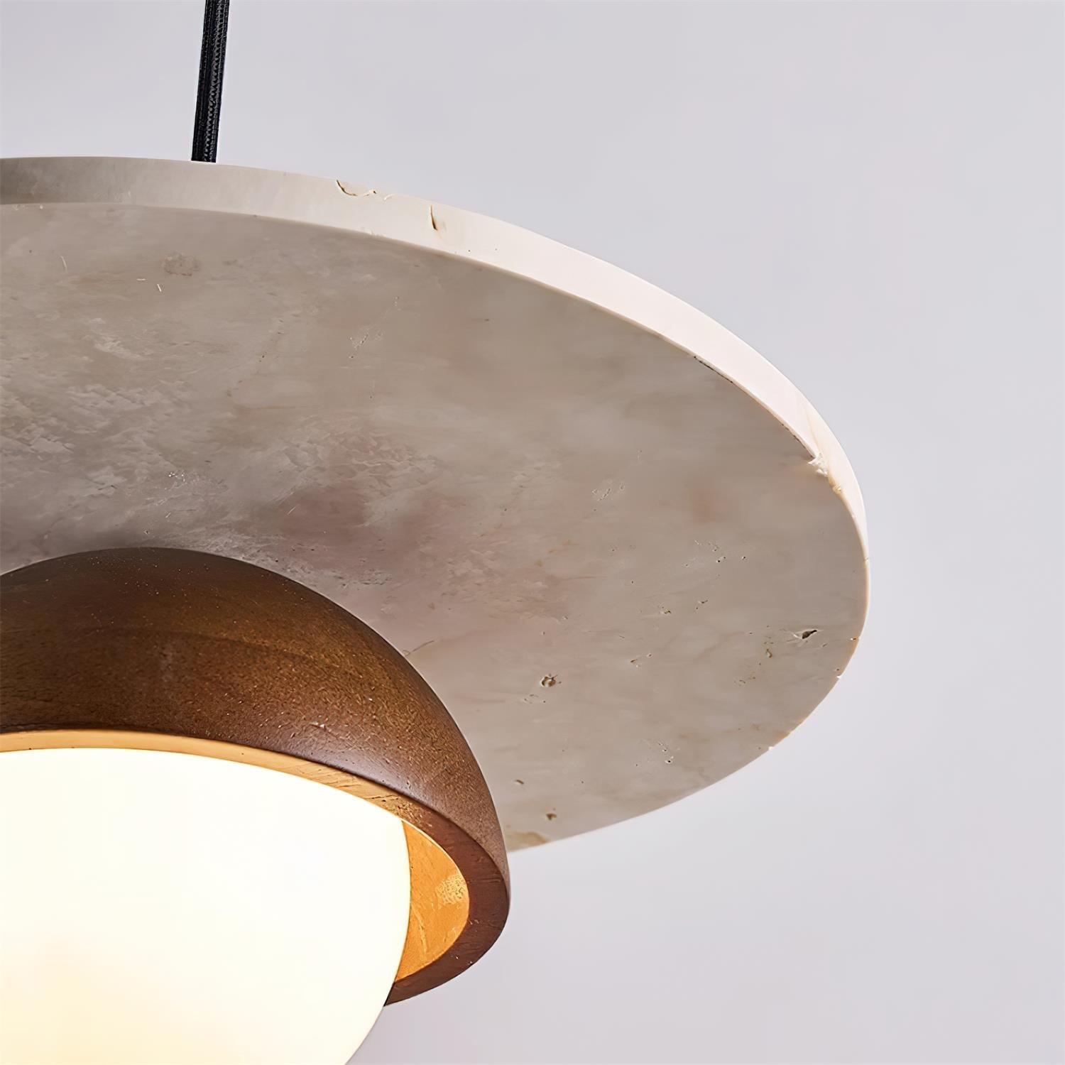Travertine Disc Hemispherical Wooden Lampshade Chandelier P029