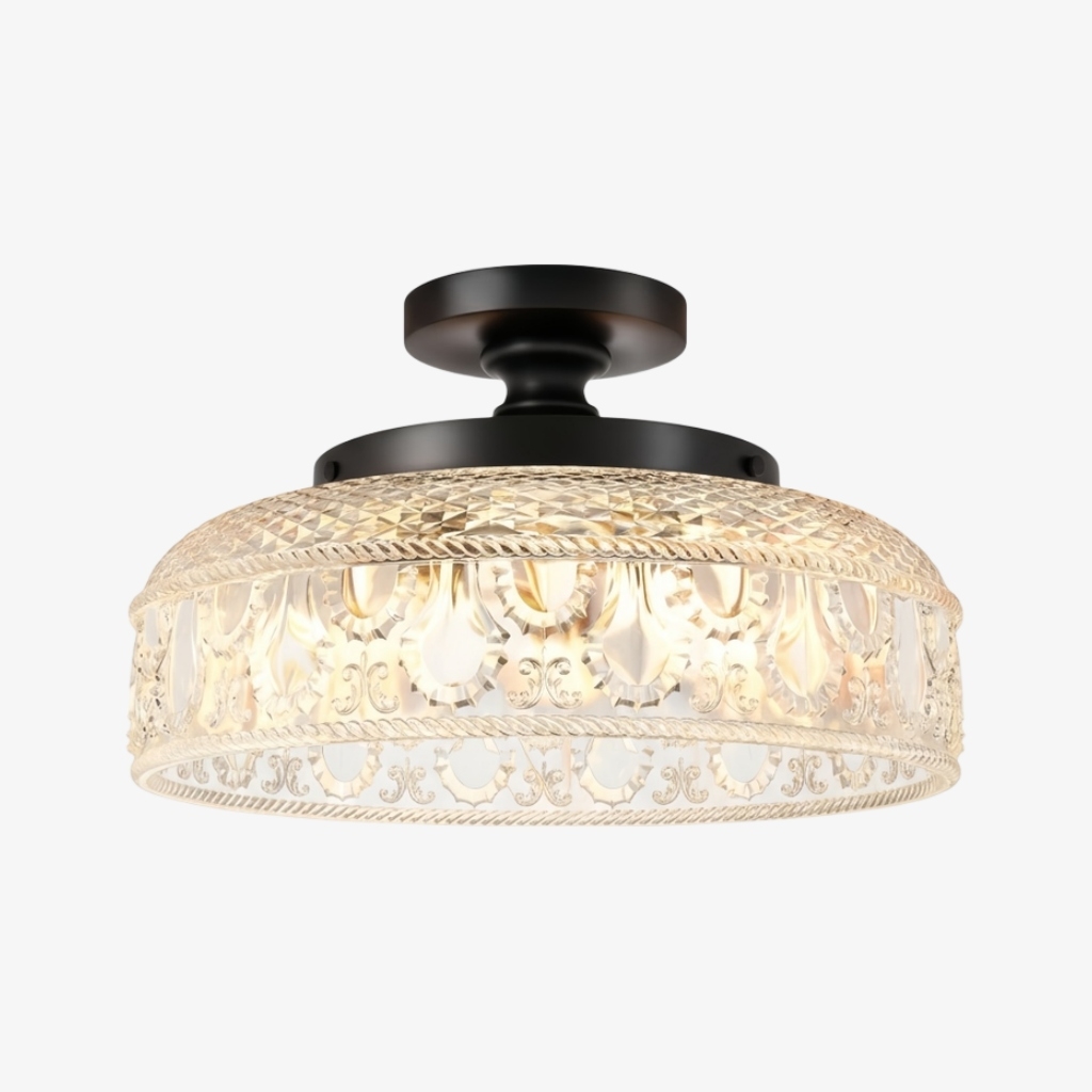 Zenarivo Vintage Floral Glass Semi Flush Mount - Cozy Bedroom Glow T1192