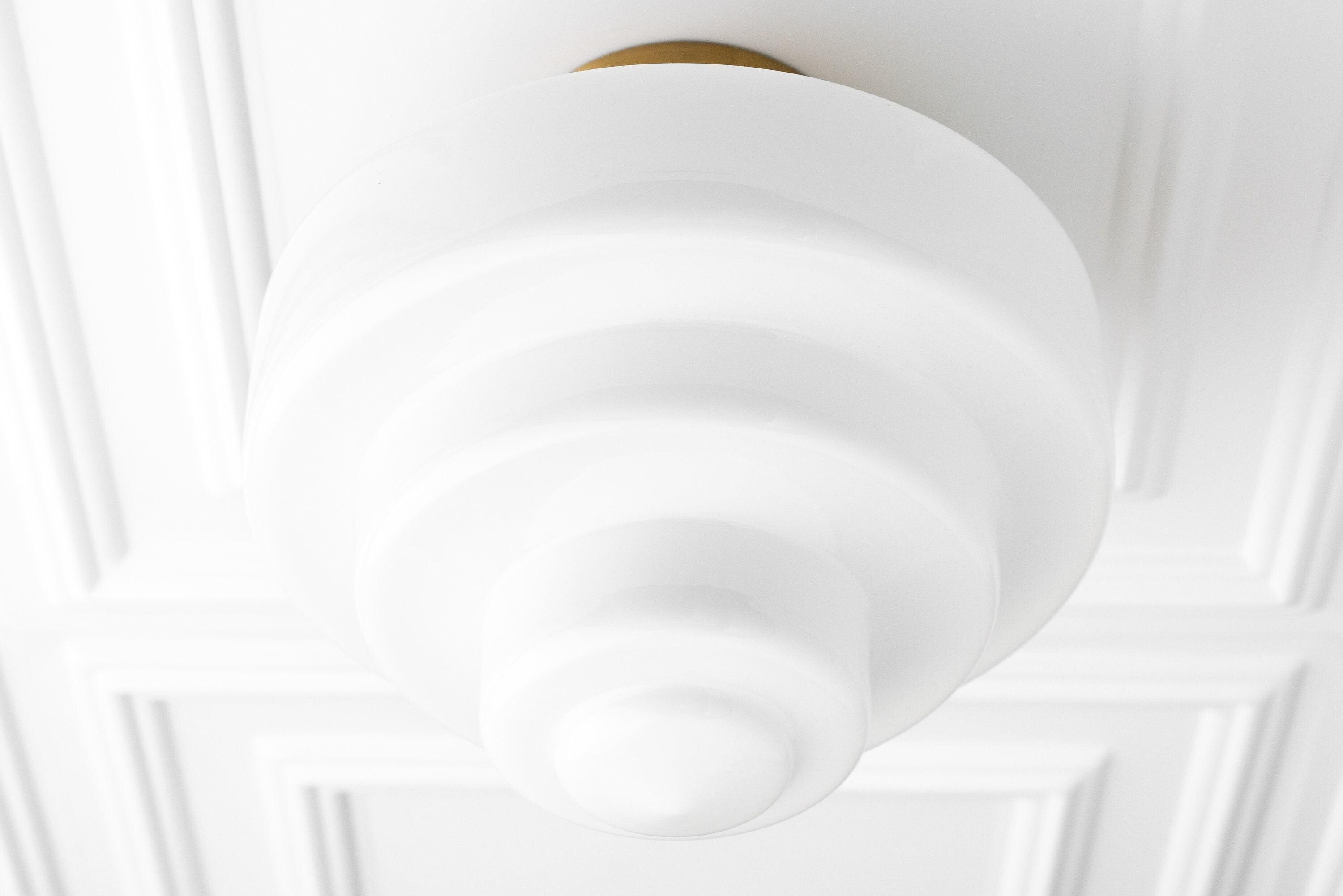 Geotower Glass Brass Ceiling Lamp – Handblown Opal Glass Globe Light T365