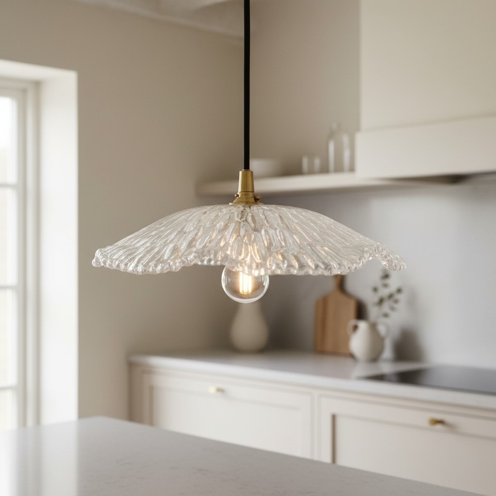 Floriaxis Floral Glass Pendant Light - Floral Glass Shade with Braided Cable for Kitchen or Dining T960