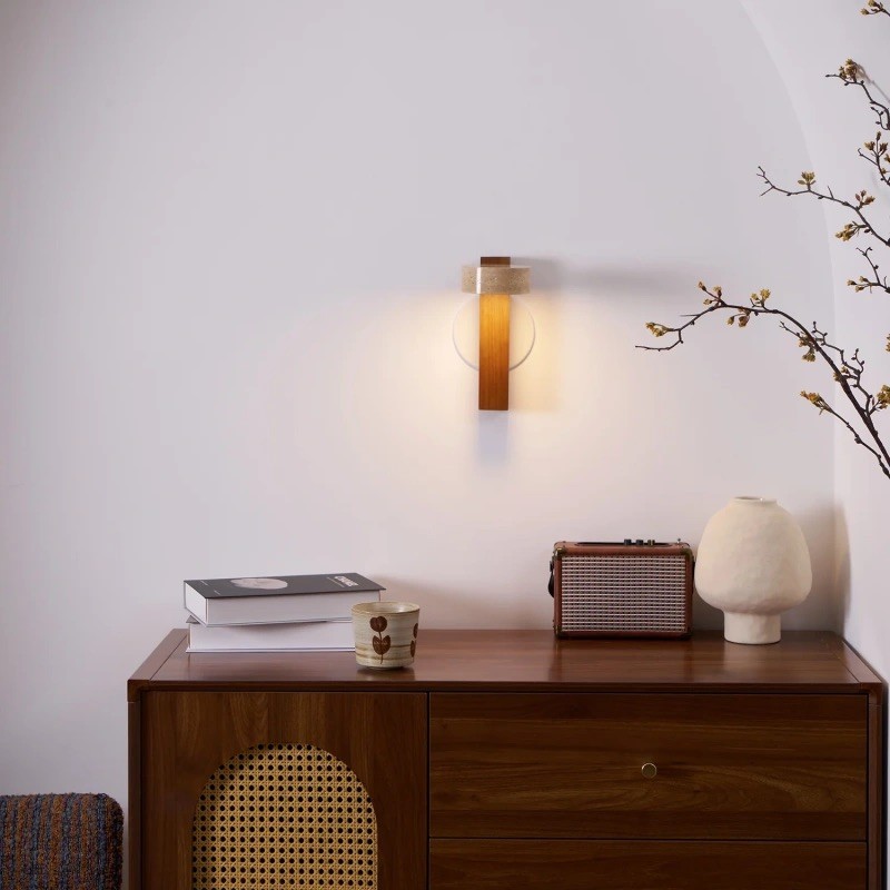 Vintage Rotatable Wall Lamp - Travertine Base & Wooden Stand S312