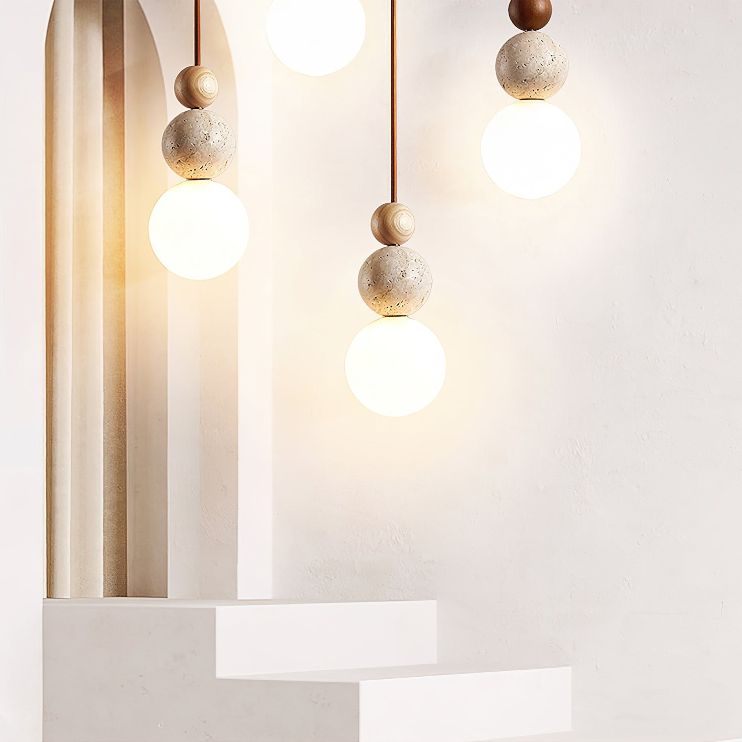 Modern Travertine Stone Globe Pendant Lamp G19