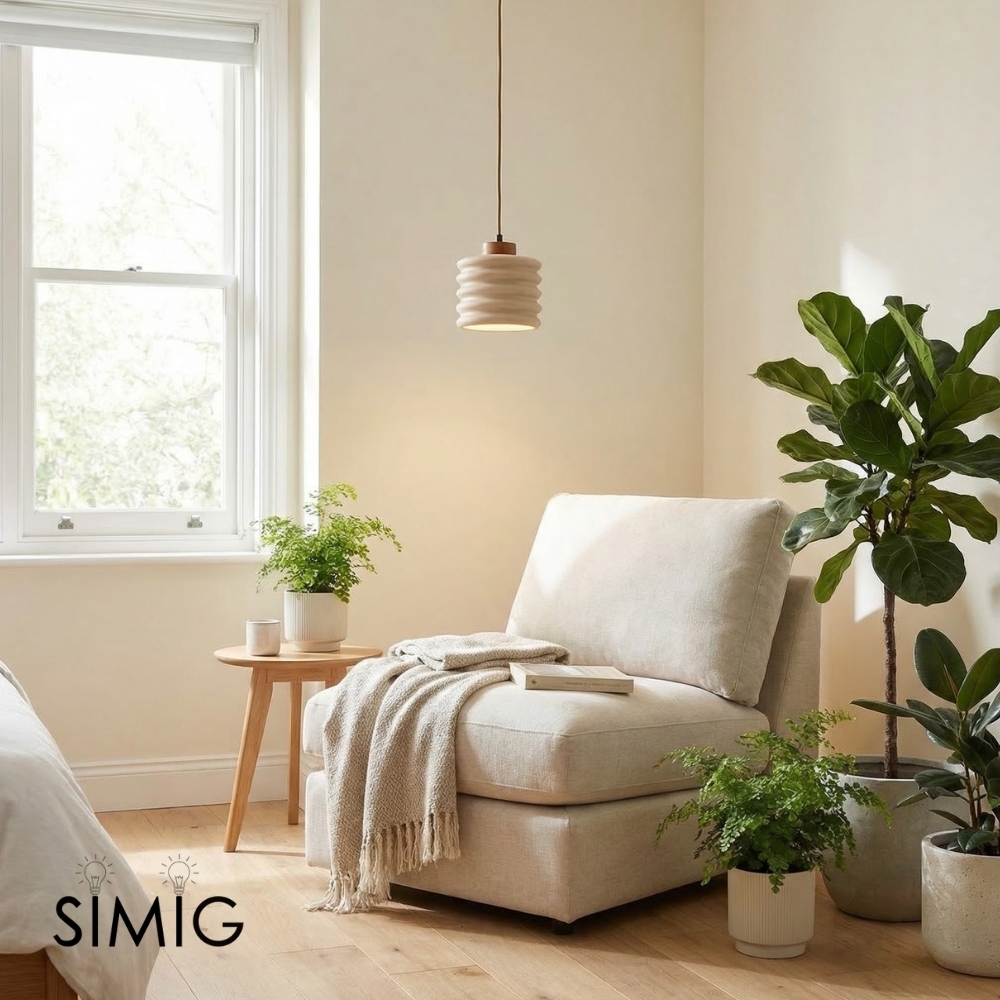 Textured Travertine Hanging Light - Minimalist Bedroom Pendant S265
