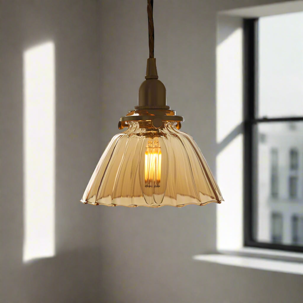 Jasmine Vintage Brass Glass Pendant Light T2174
