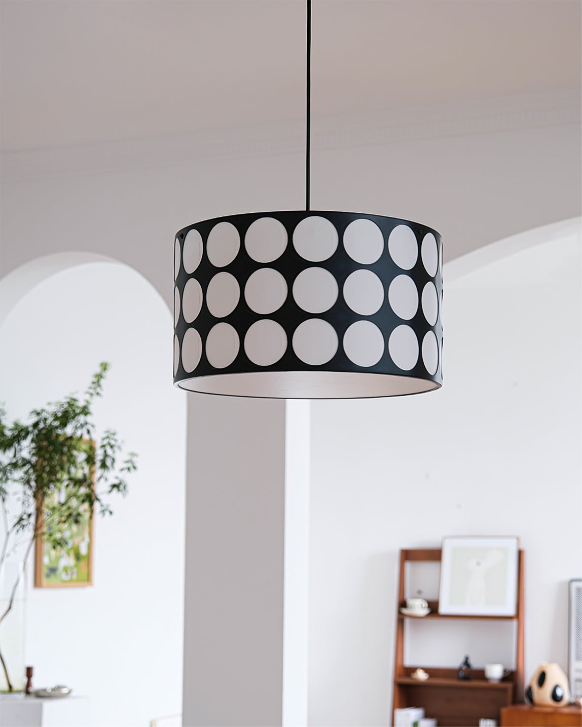 Fabric Drum Polka Dots Pendant Lamp S365