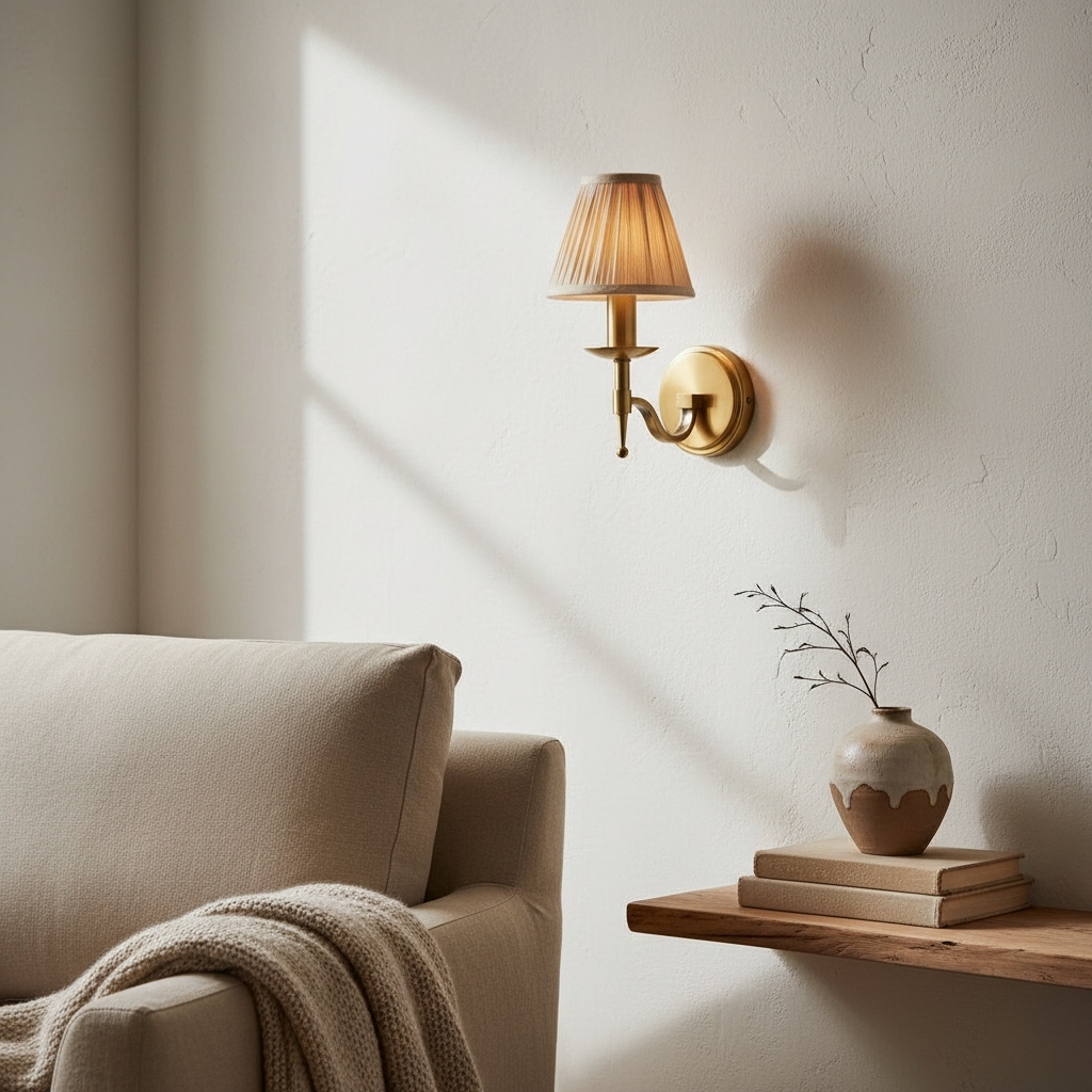 Tela Wall Light - Fabric Shade with Brass Frame for Living Room T655
