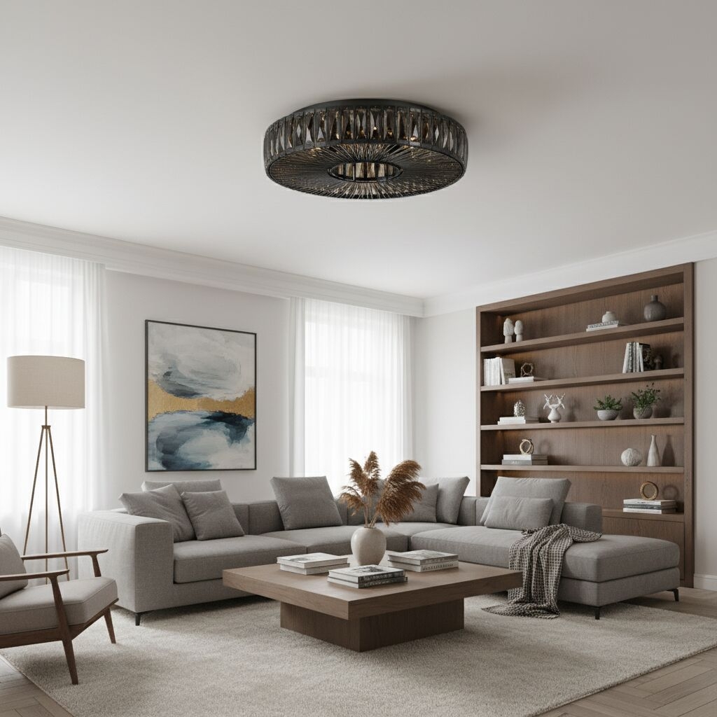 Glomar Glass Round Flush Ceiling Light - Modern Metal Glass Finish Living Areas T542