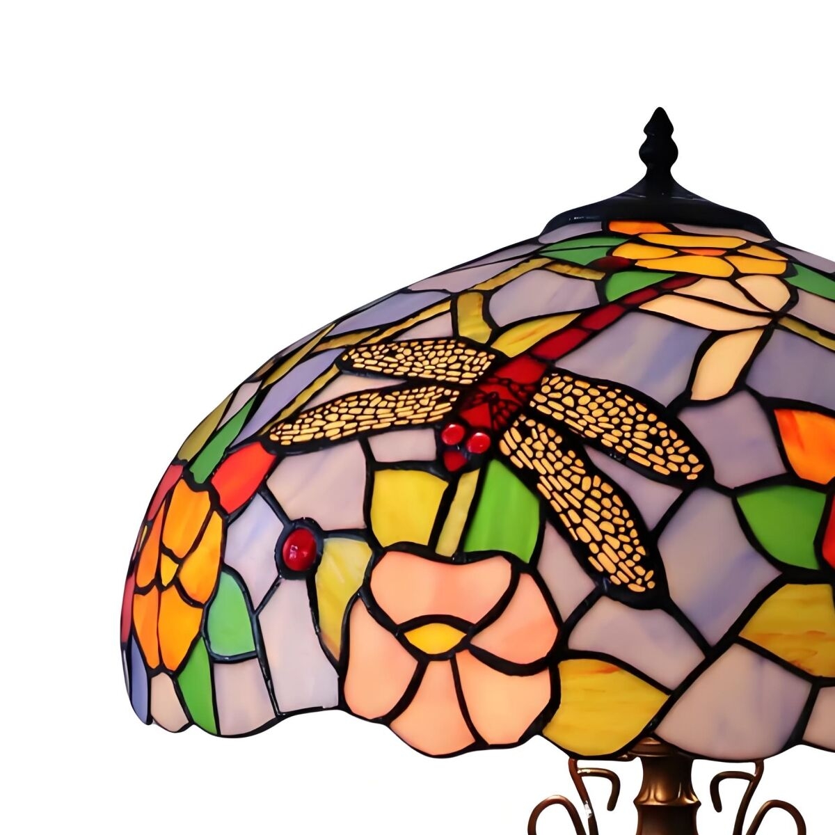 TF Keswick Dragonfly Tiffany Table Lamp - Handcrafted Stained Glass Shade for Living Room or Bedroom T938