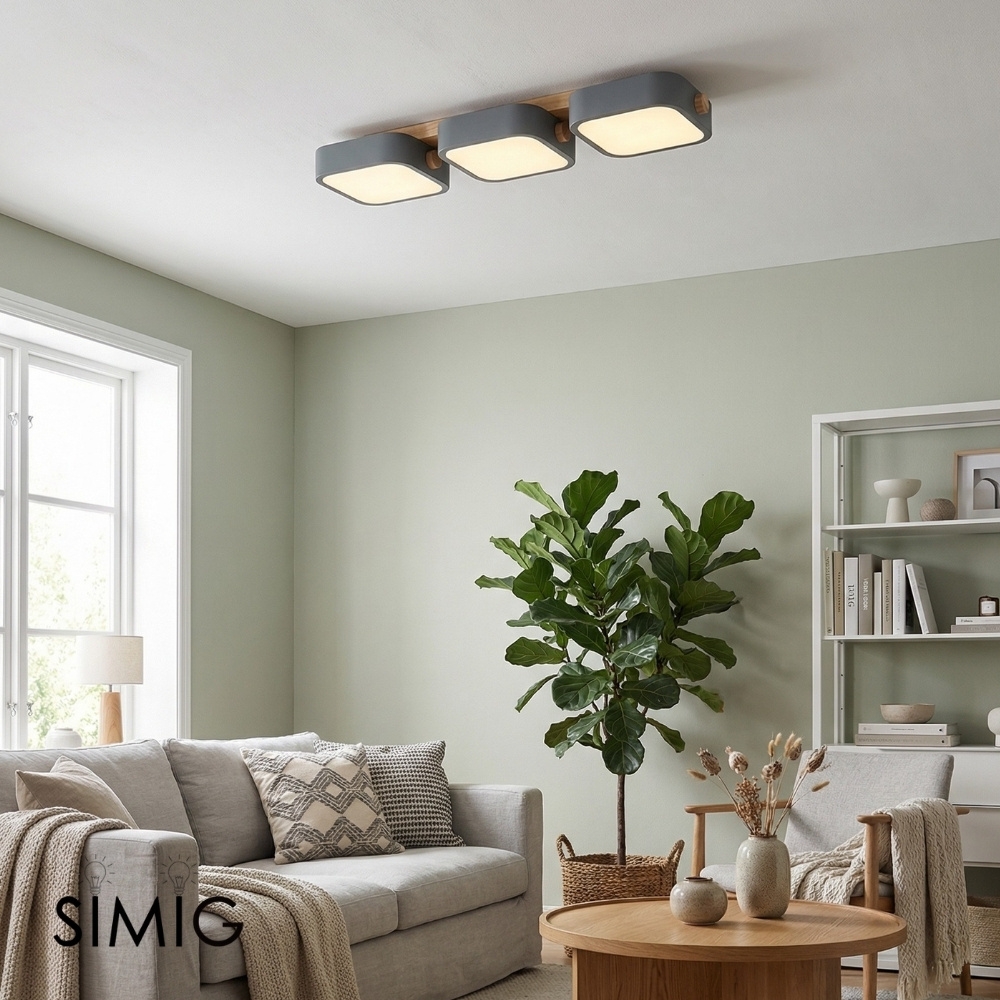 Modern LED Ceiling Lamp - Square Wood Block Design for Kitchen or Living Room S383