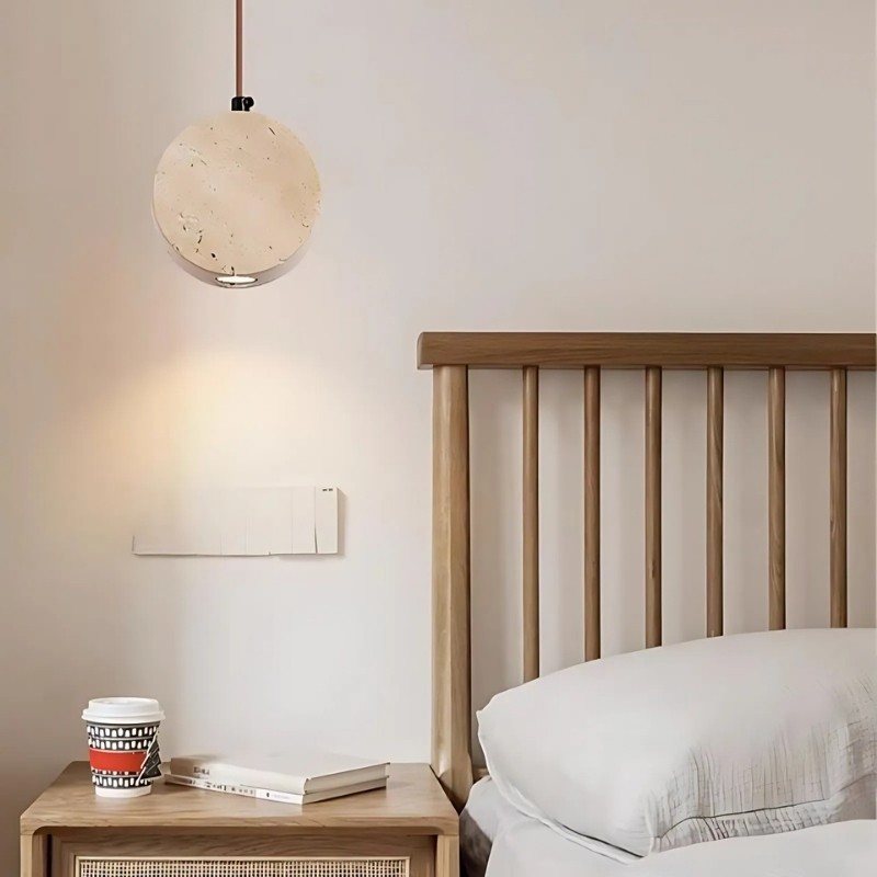 Elegant Round Travertine Pendant Light – Wabi-Sabi Inspired S272