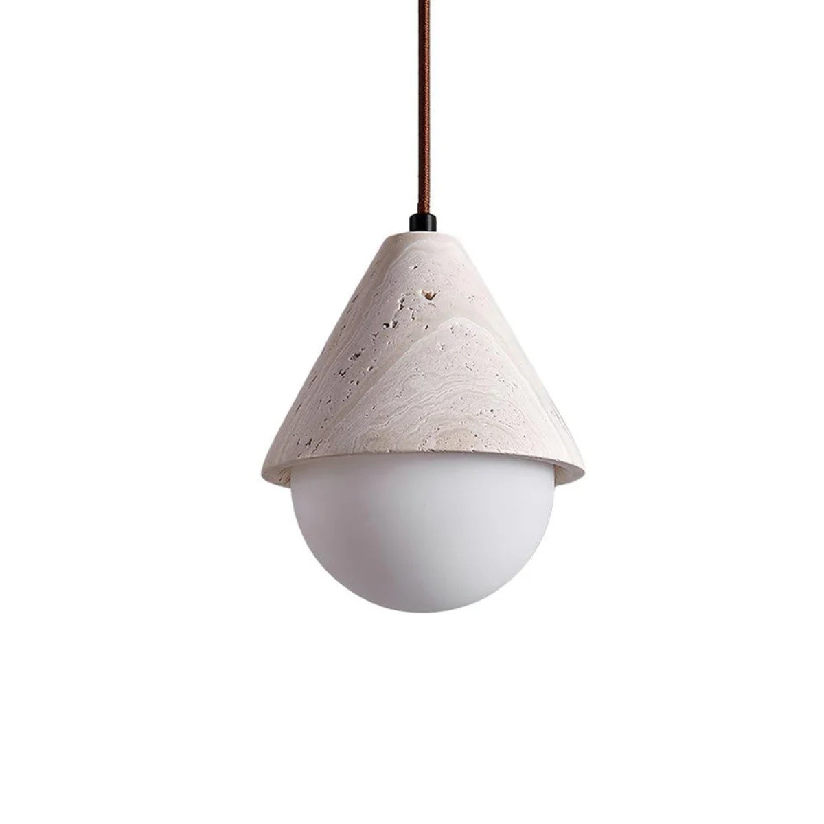 Modern Cone Travertine Pendant Lamp With Glass Globe Design S273