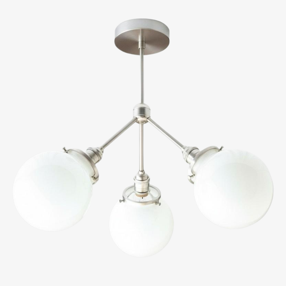 Glorica Glass Chandelier - Brass Globe Ceiling Light with Opal Shade T330
