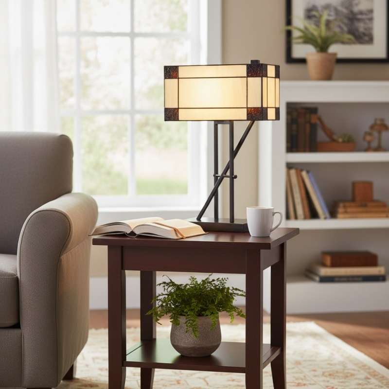 TF Manchester Table Lamp - Vintage-Inspired Stained Glass Table Light for Reading Nook or Bedroom T898