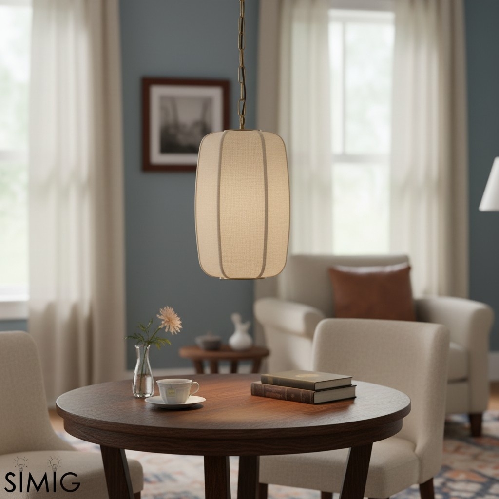 Loomis Textured Linen Drum Pendant - Modern Light for Kitchen Island T481