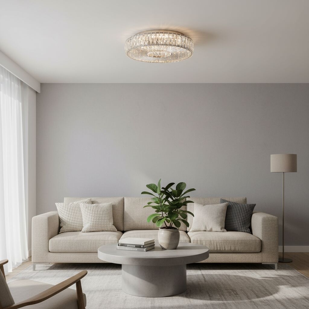 Glomar Glass Round Flush Ceiling Light - Modern Metal Glass Finish Living Areas T542