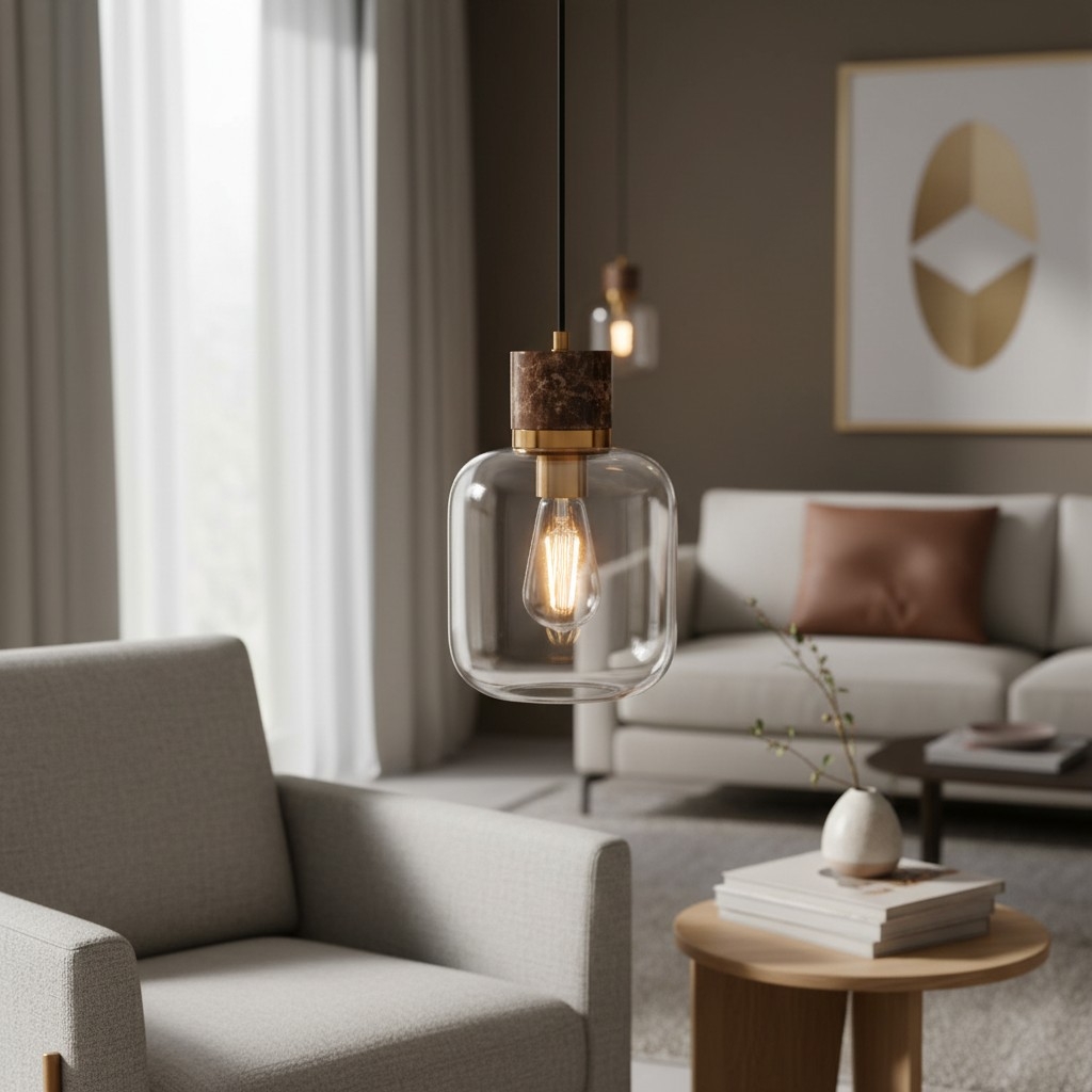Korlisse Natural Stone and Glass Pendant Light - Stylish Lamp for Lounge or Living Room T929