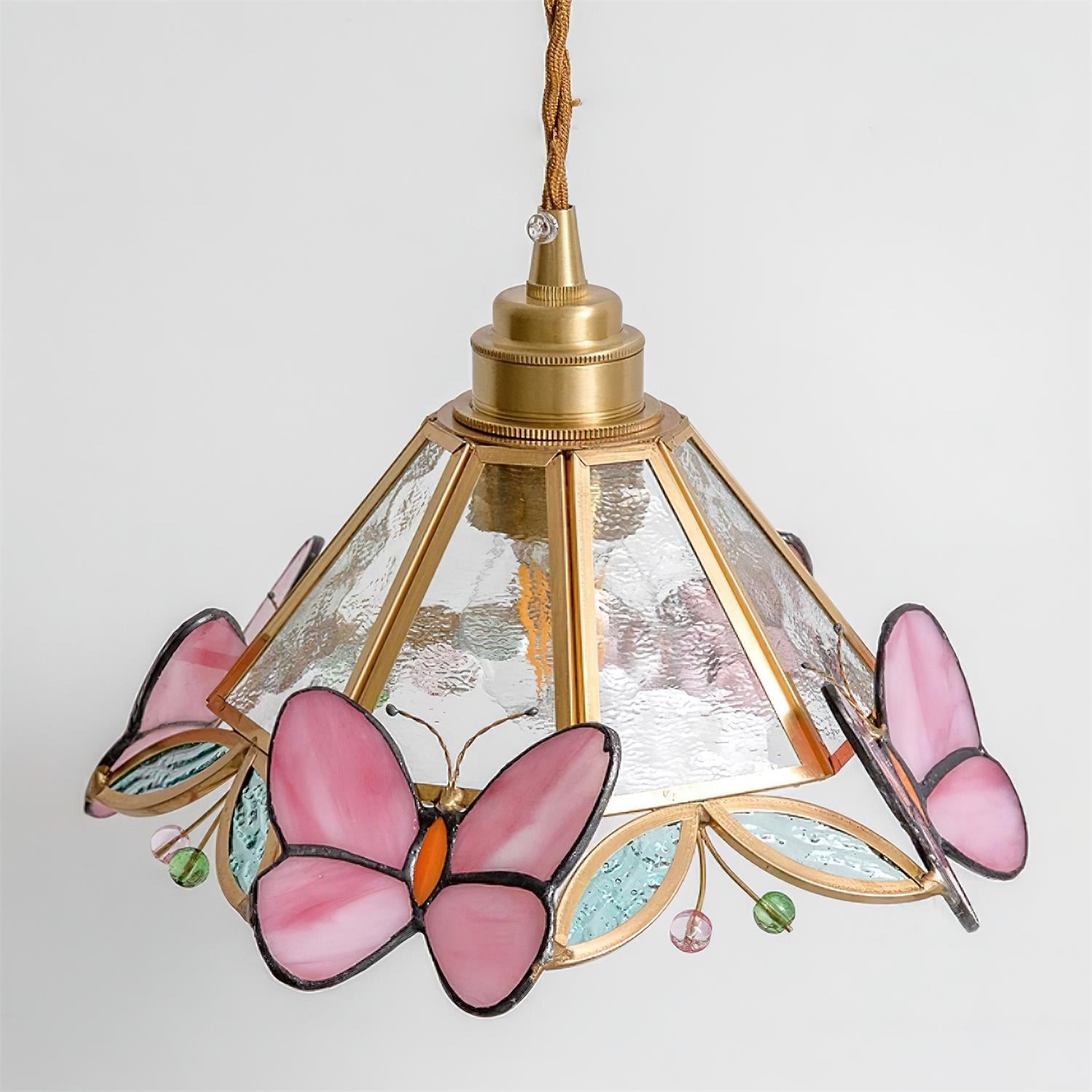French Retro Glass Pink Butterfly Pendant Lamp M117