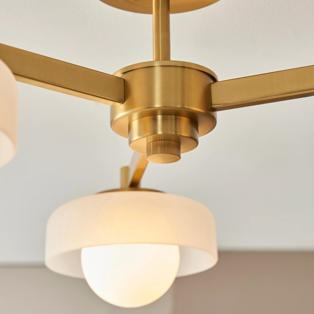Zirvos Pendant with Frosted Opal Globes and Brushed Brass Frame for Living and Dining T937