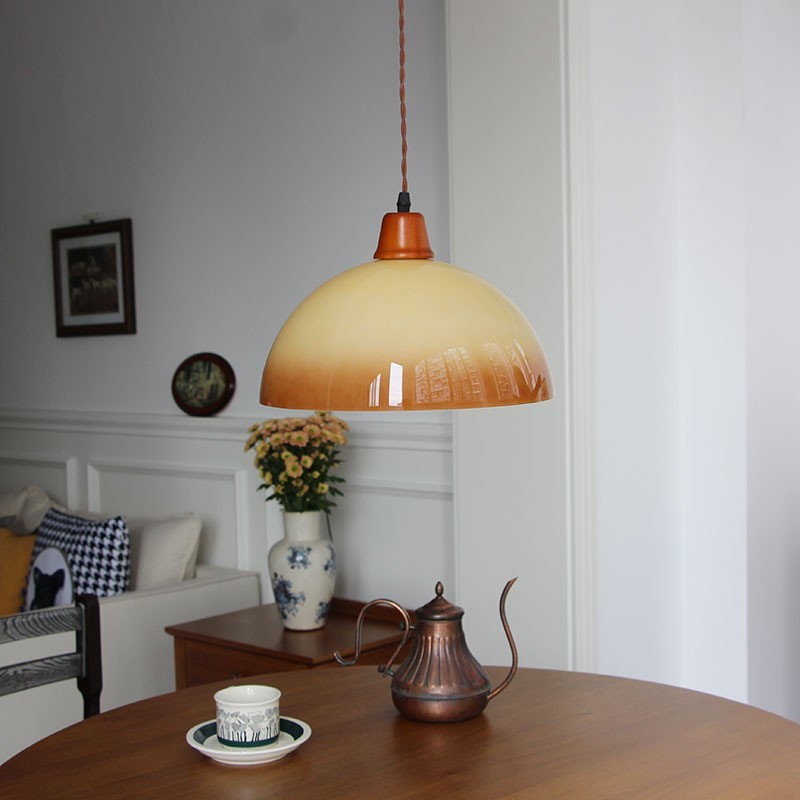 Vintage Bowl Shaped Bauhaus Glass Pendant Light S05