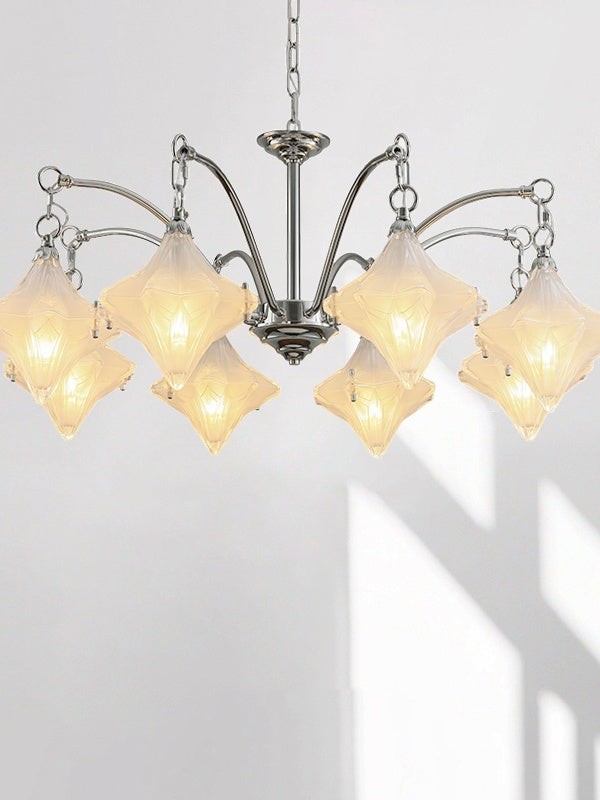 Art Deco Astris Star Chandelier - Frosted Glass Deco Fixture for Dining Room T433