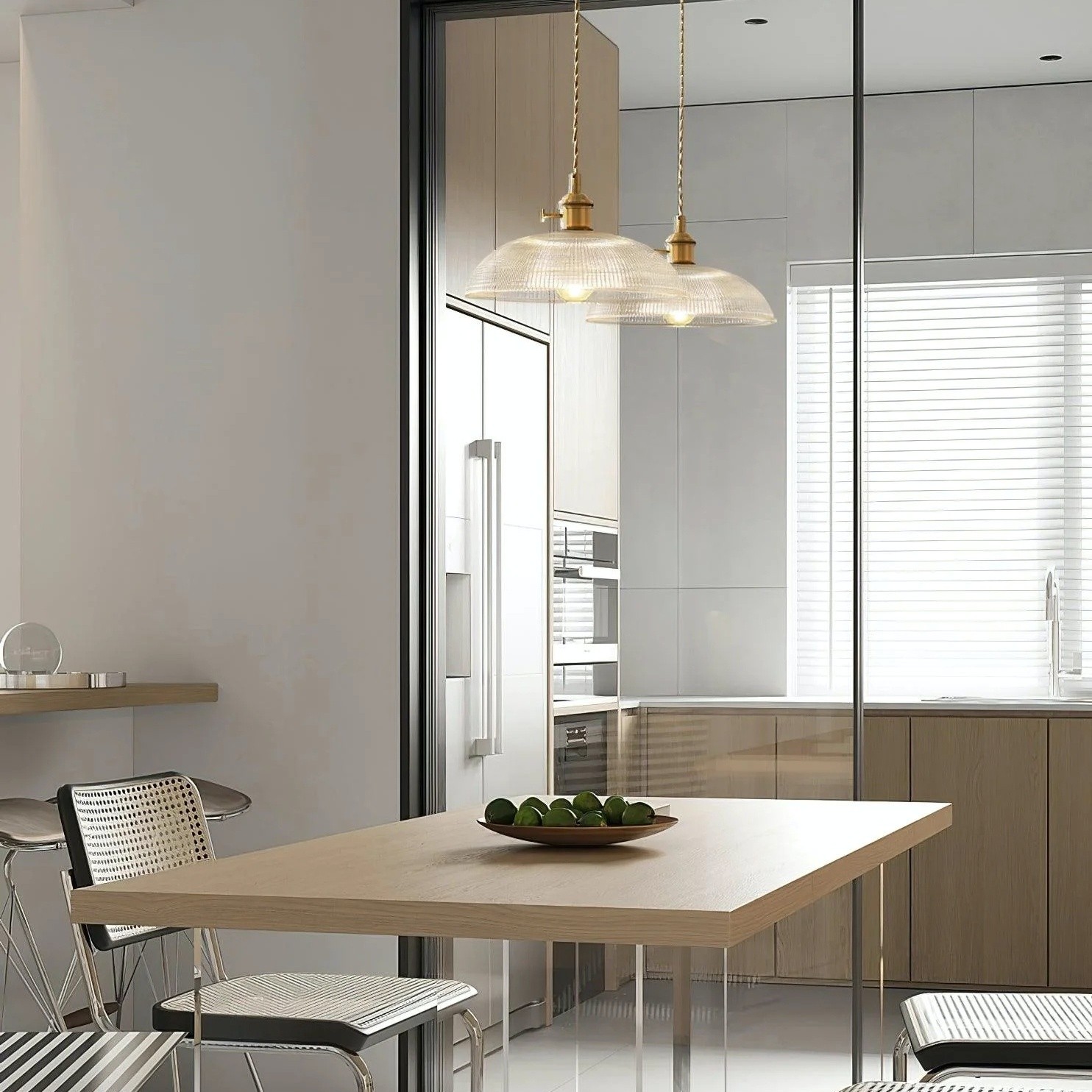 Modern Spiral Pendant Light – Textured Ribbed Glass Shade S225
