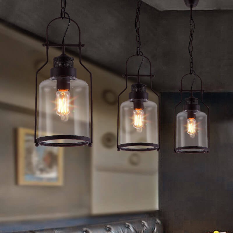 Industrial Vintage Iron Glass Jar 1-Light Pendant Light G30