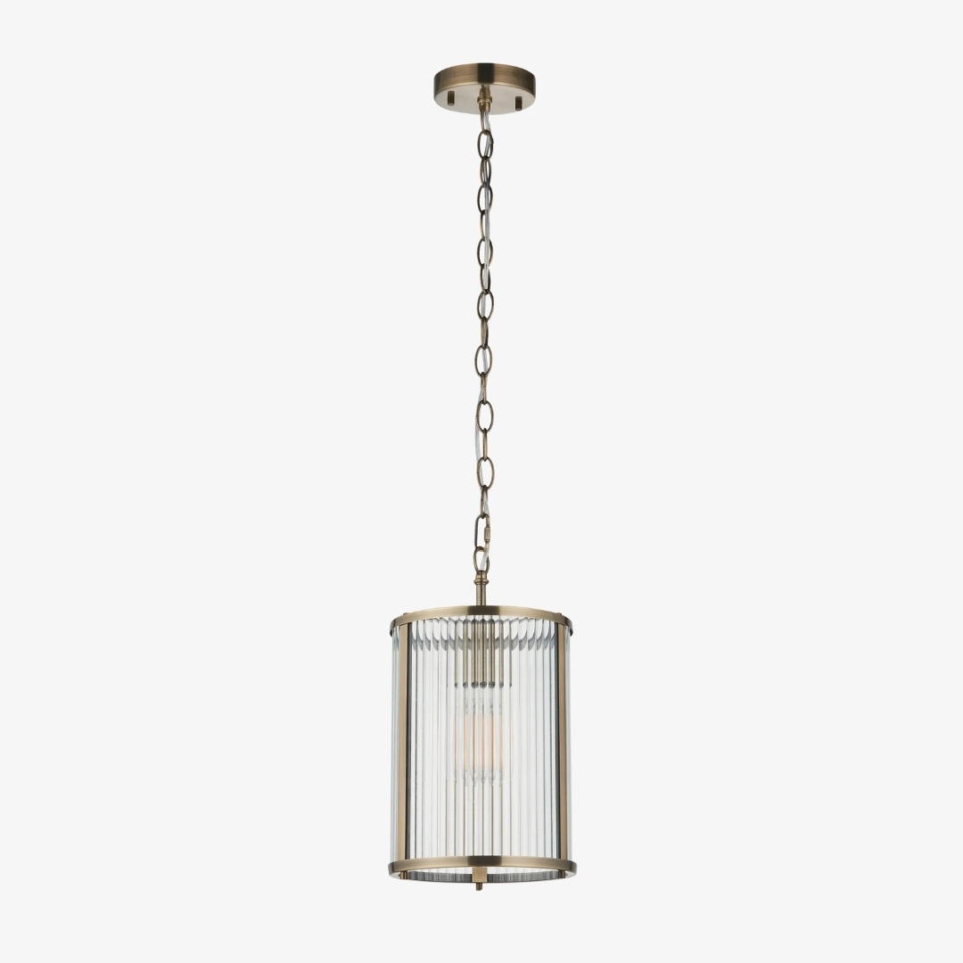 RibGlow Ribbed Glass Pendant Light - Antique Style Pendant Light for Dining Room T848