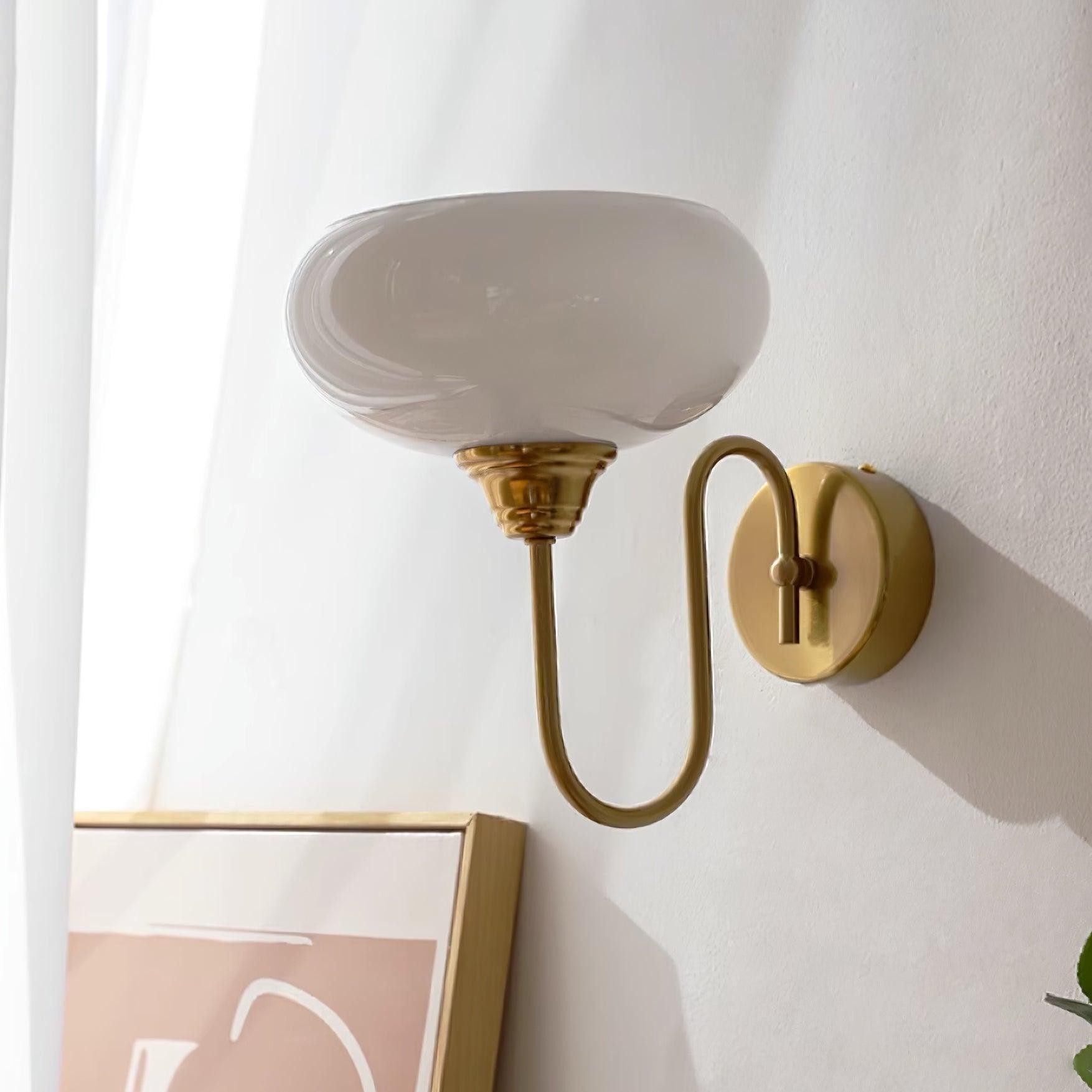 Bauhaus Wind Cream Glass Shade Metal Curved Pole Wall Sconce G45