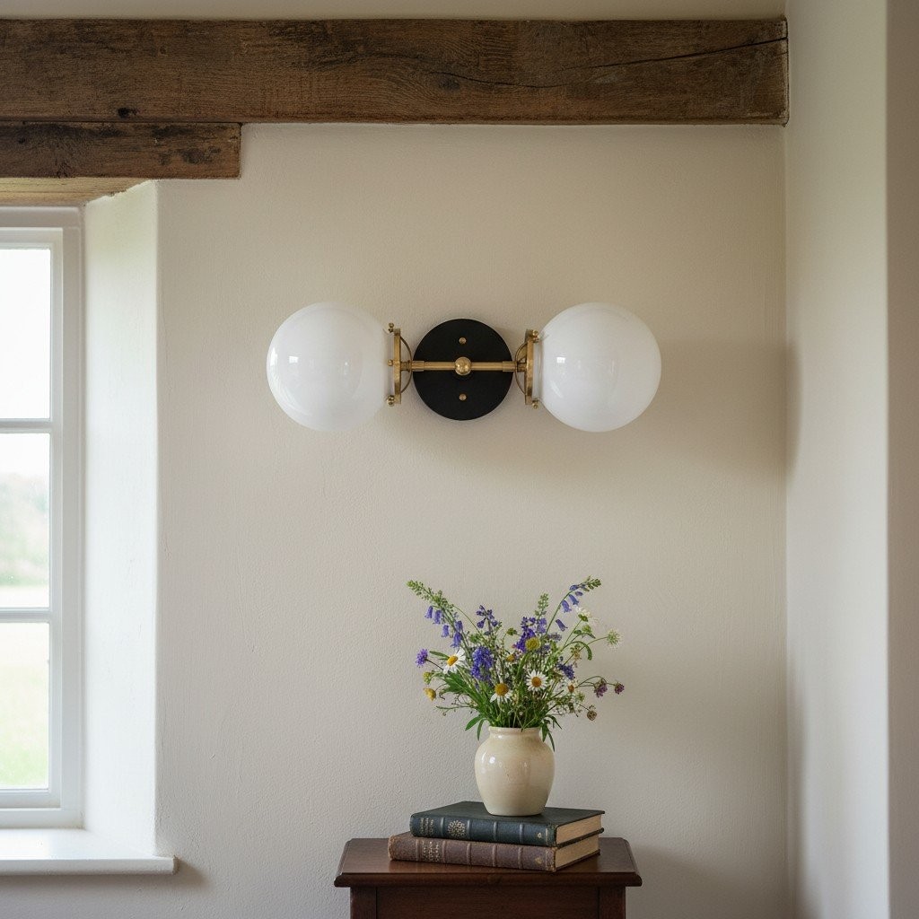 Lumio Globe Art Deco Vanity Light -  Opal Globe Bathroom Sconce T320