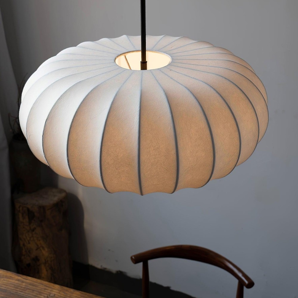 Simple Wabi-sabi White Lantern Fabric Pendant Lamp M06