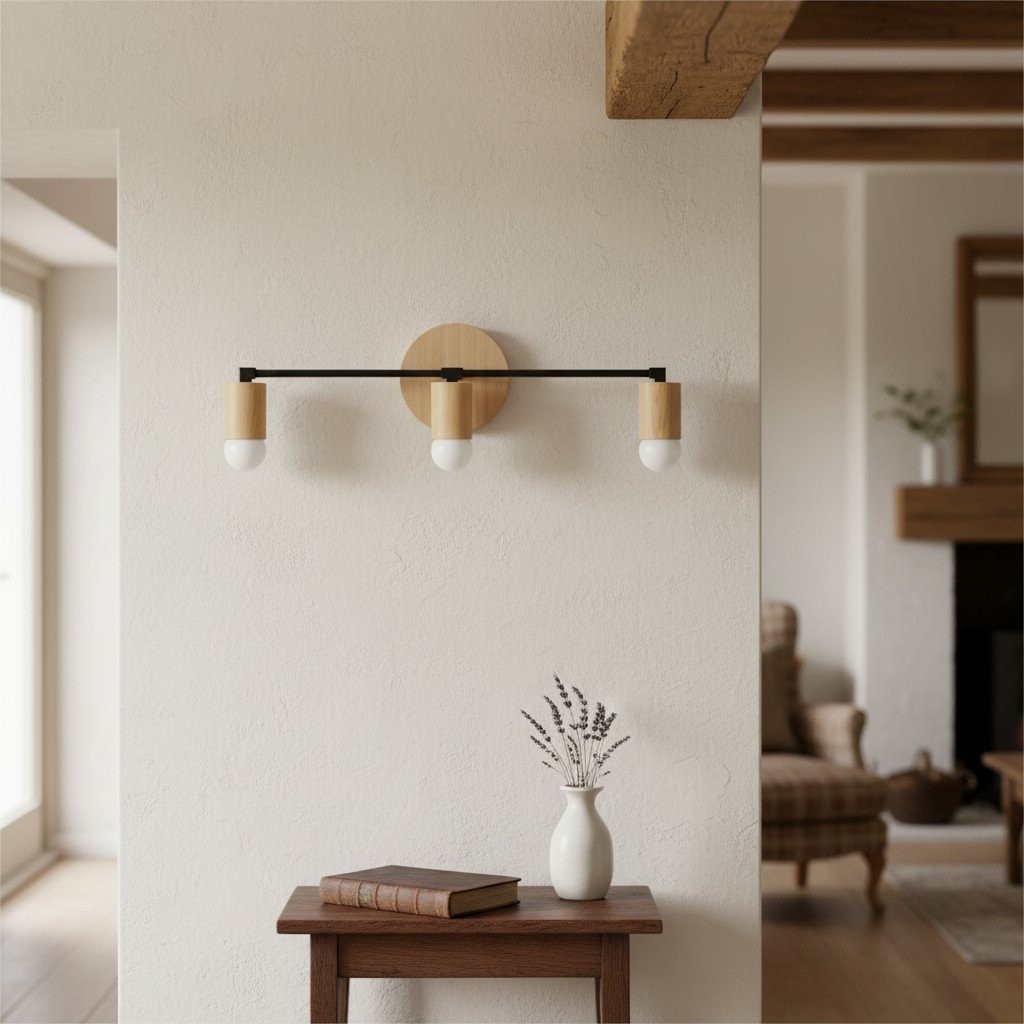 Mobilux Line Wood and Vanity Light - Bohemian Bathroom Lighting Fixture T374