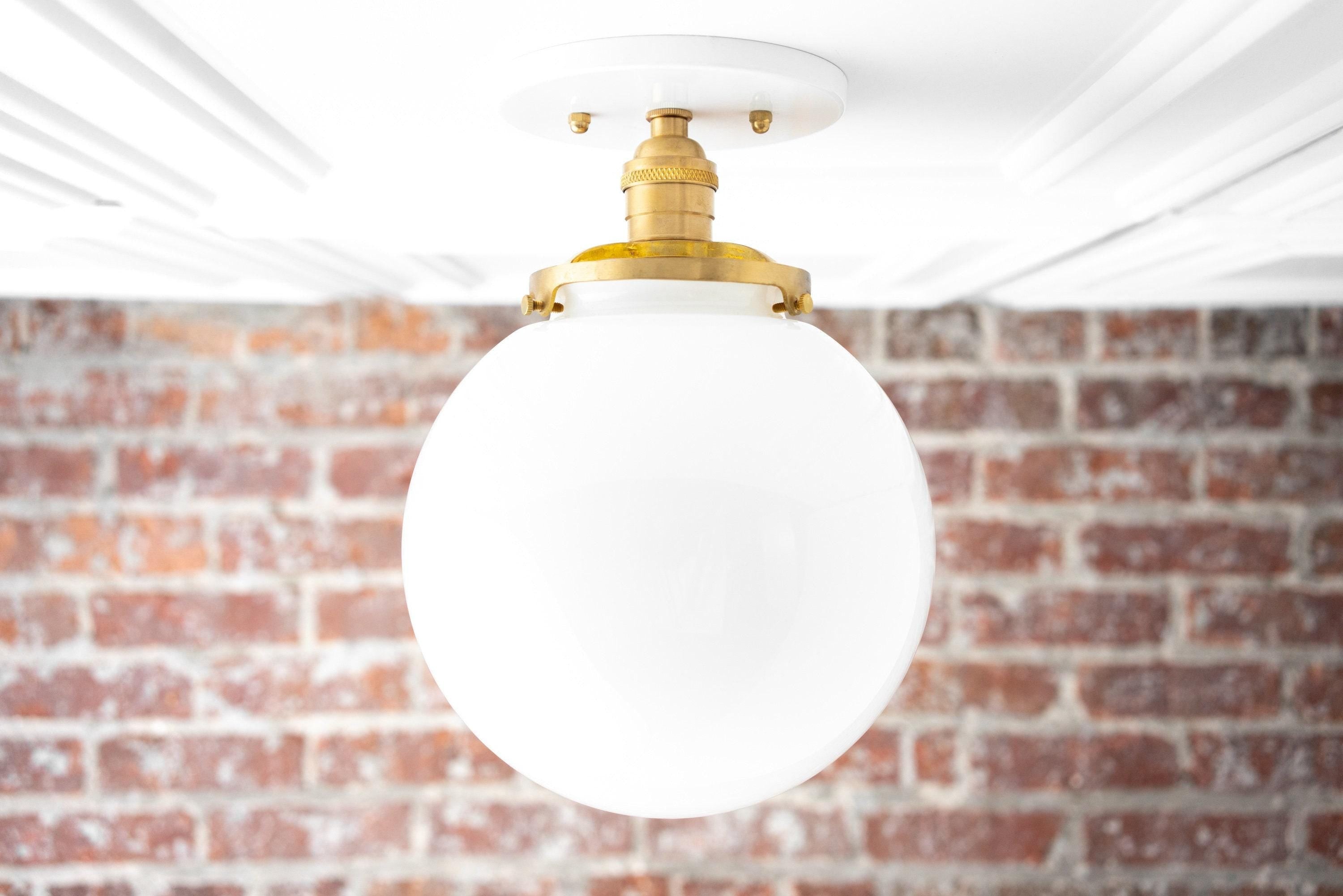 Glorica Glass Mid Century Semi Flush Ceiling Light - Whte Opal Gliass Globe Fixture T368