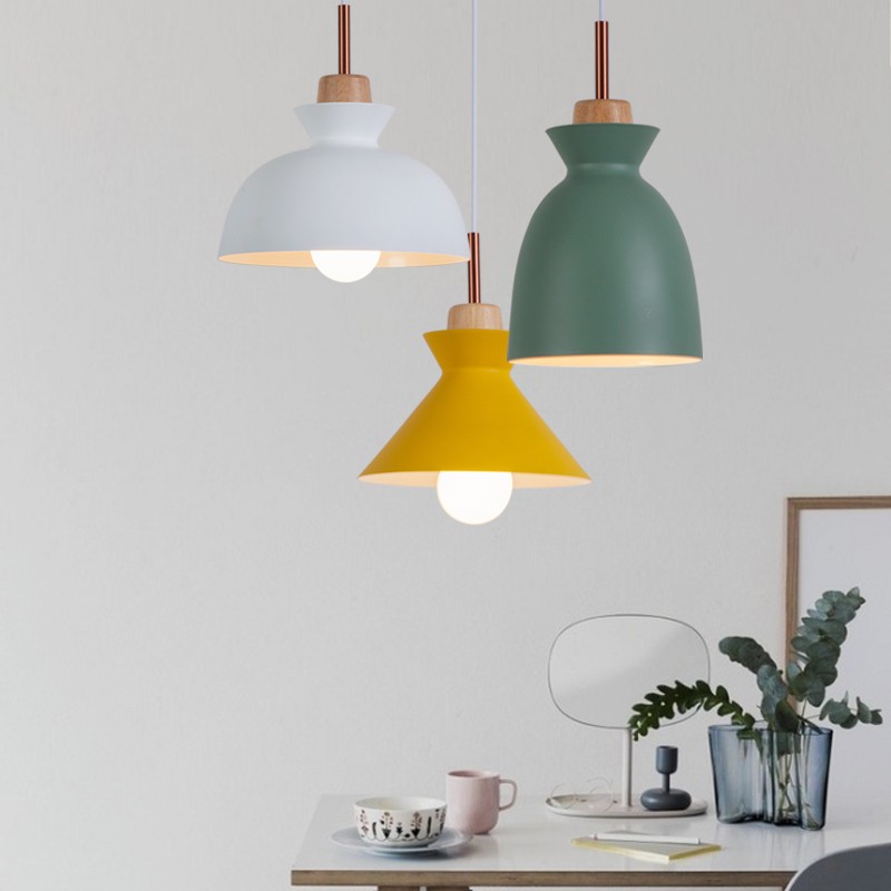 MULTI Scandinavian Metal Wood Macaroon Pendant Light for Bedroom S32