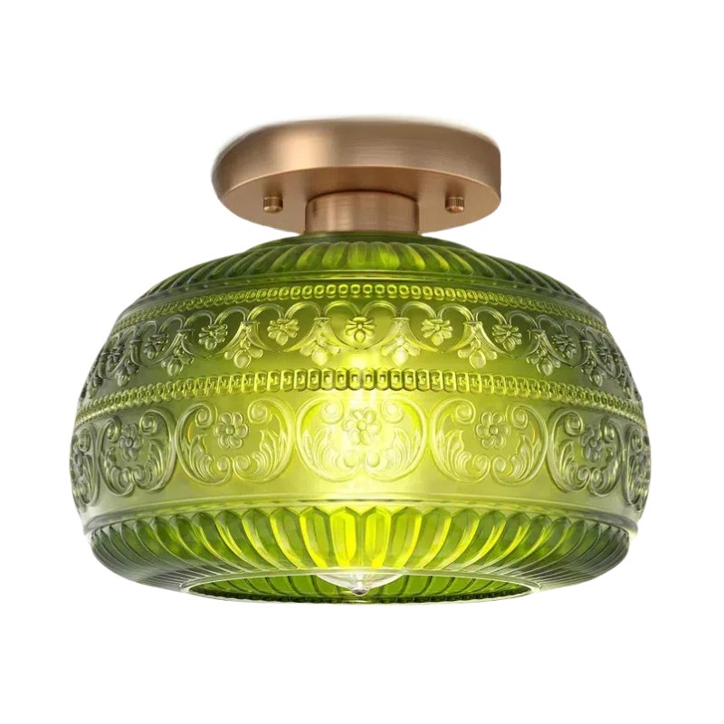 Flora Engraved Pattern Glass Semi Flush Mount Ceiling Light G25