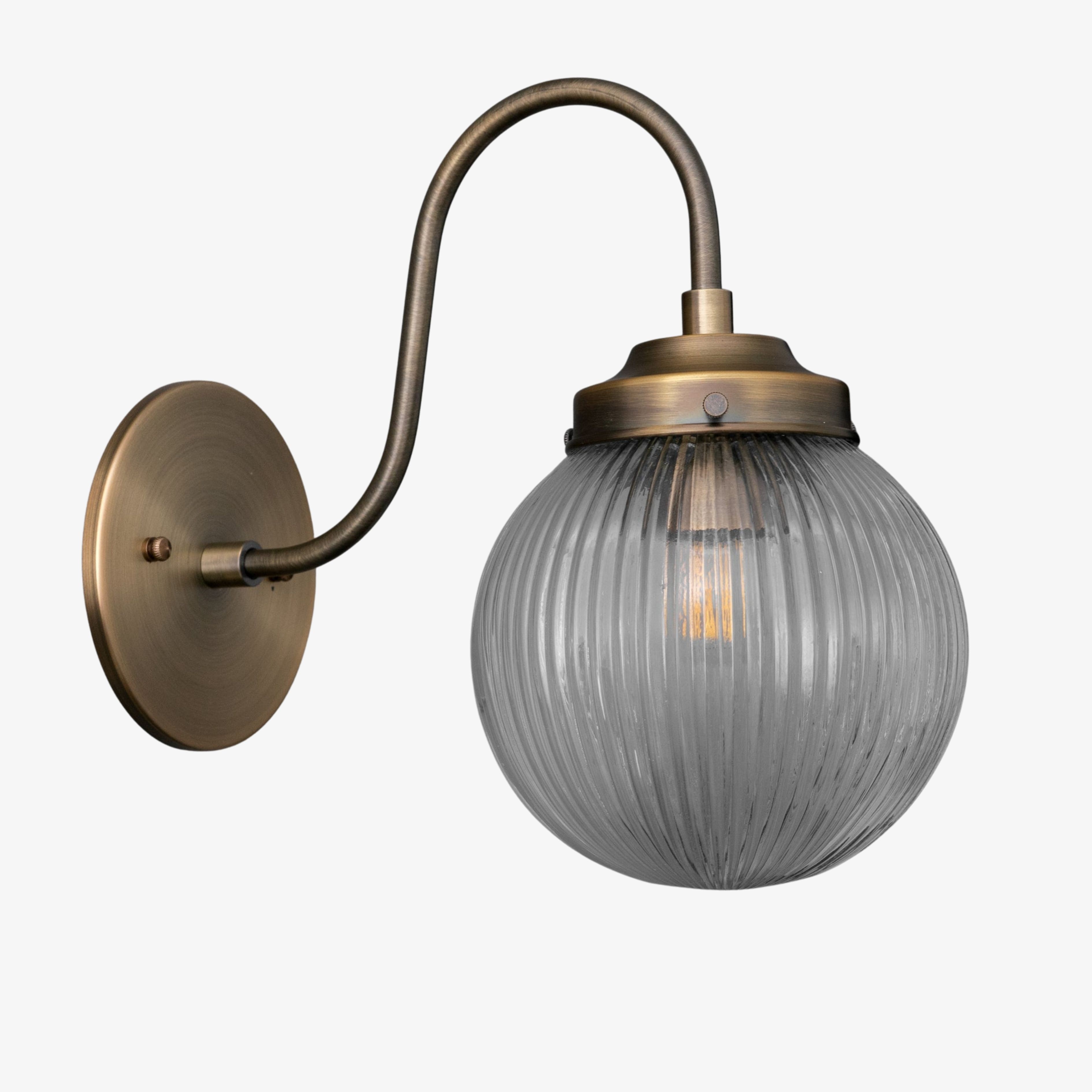 Glorica Glass Aged Brass Wall Sconce - Ribbed Glass Shade Industrial Style Lighting T410