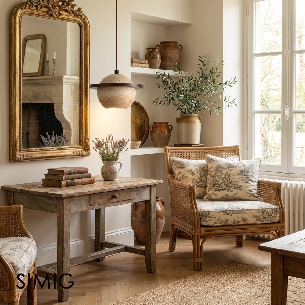 Travertine Sphere Pendant Light with Ring Detail - Kitchen Island Lighting M115
