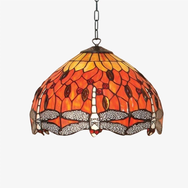 TF Dragonfly Tiffany Pendant Light - Art Nouveau Stained Glass Pendant for Living T849