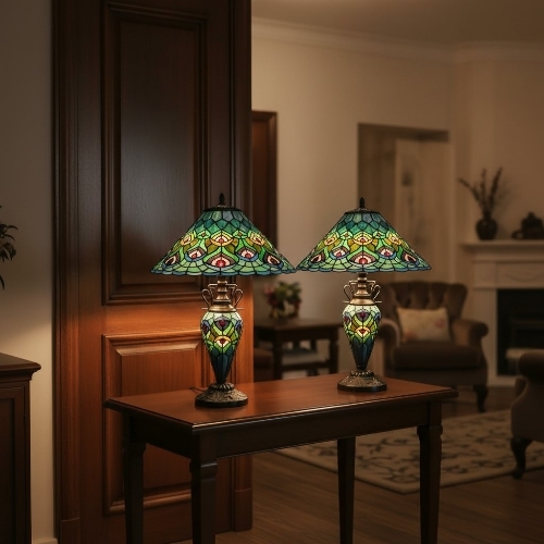 TF Oldbury Desk Lamp - Handcrafted Stained Glass Lamp for Bedroom Reading T982