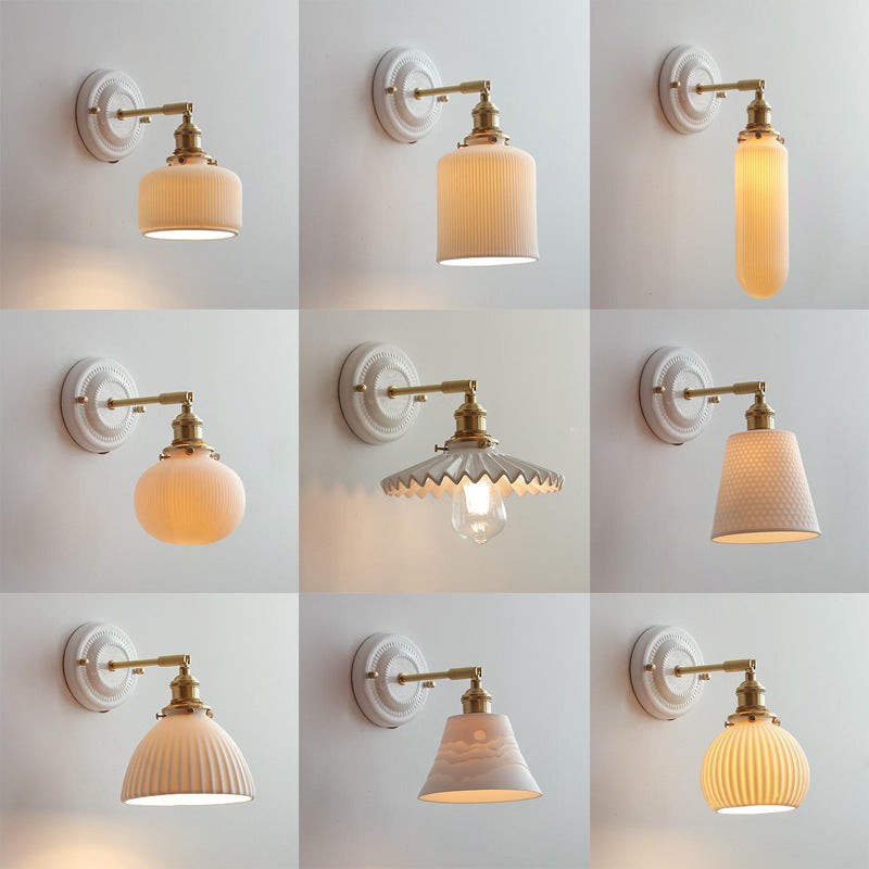 Vintage Ceramic & Brass Wall Sconce – Elegant Lighting for Bedrooms & Hallways T265