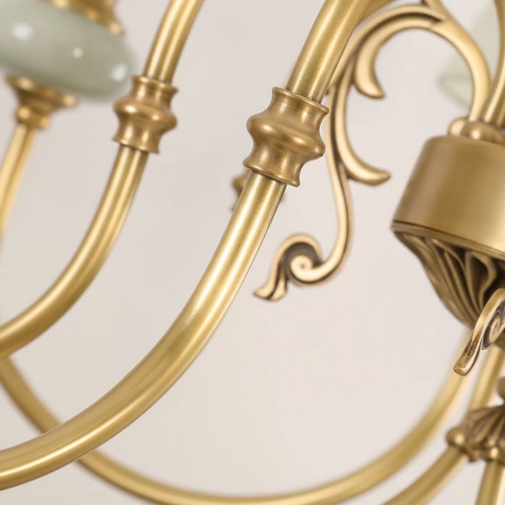 Altoris Series Branch Chandelier with Fabric Shades - Brass Ceramic Chandelier for Living Room T1141