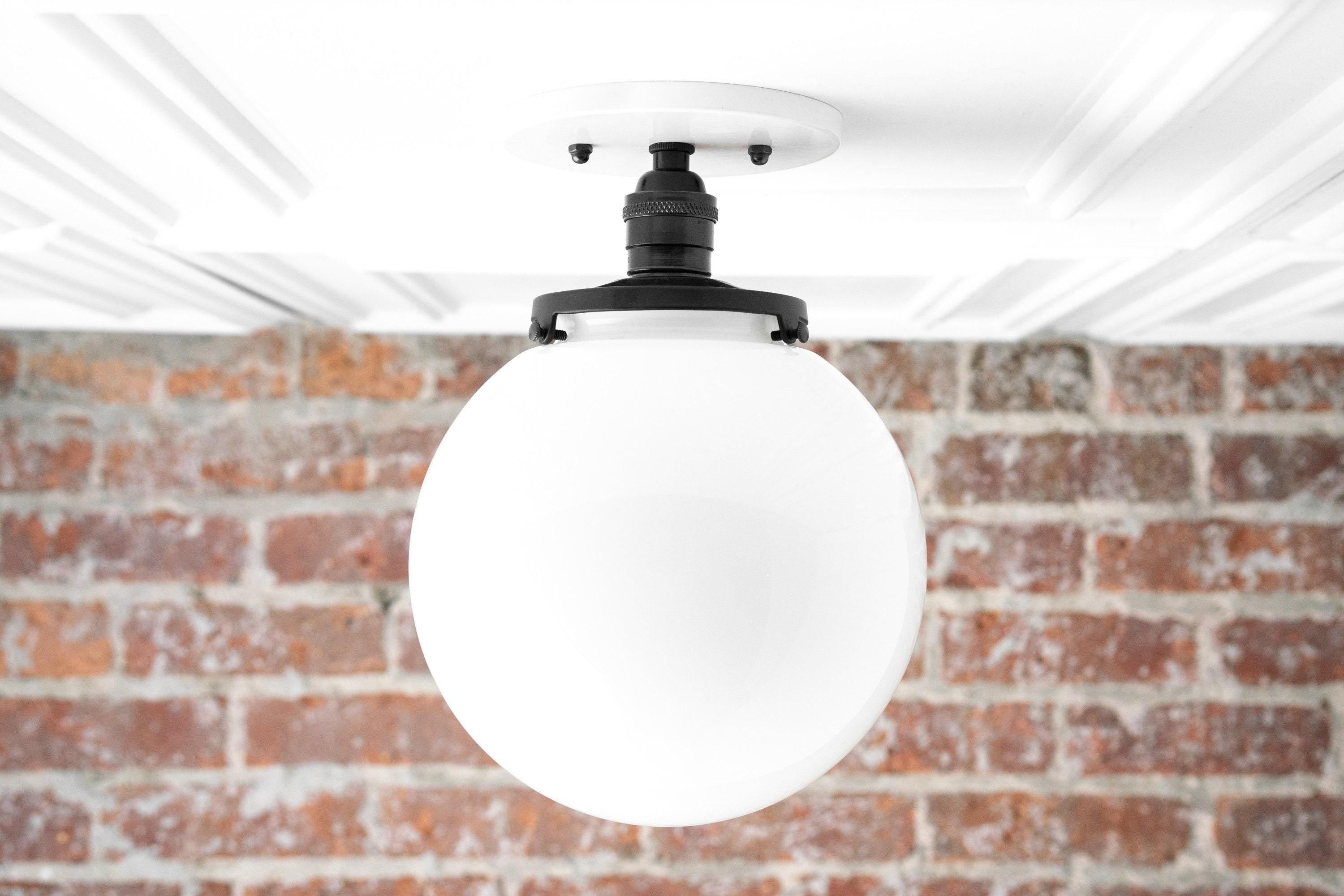 Glorica Glass Mid Century Semi Flush Ceiling Light - Whte Opal Gliass Globe Fixture T368