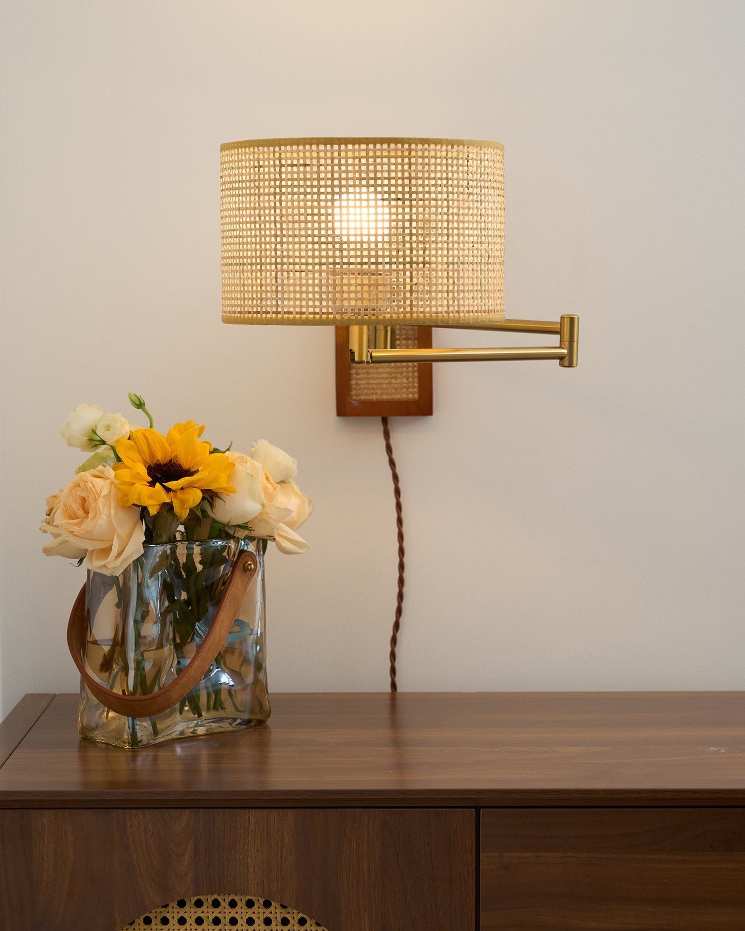 Rattan Swing Arm Wall Lamp P013