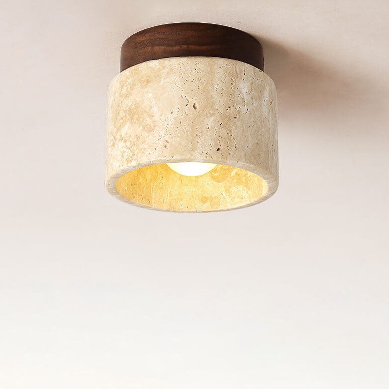 Natural Stone Travertine Ceiling Light - Minimalist Cylindrical Lamp G31