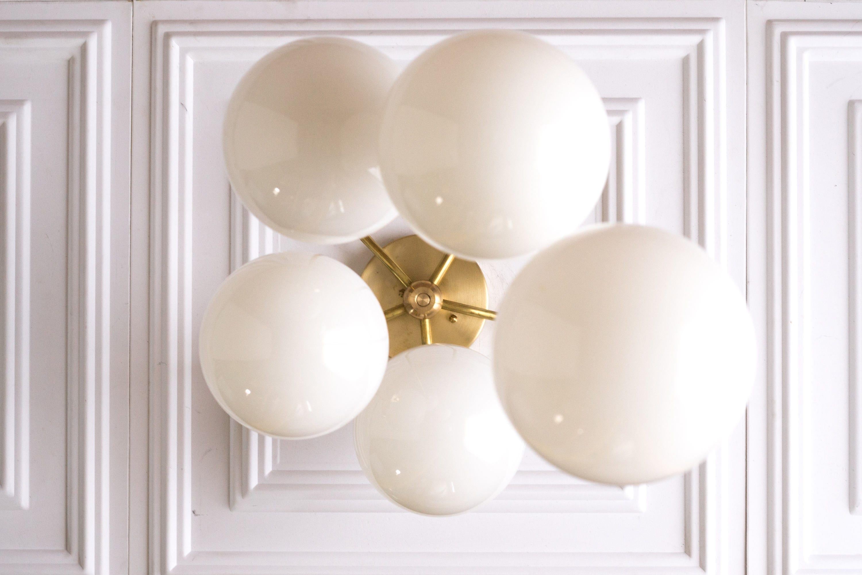 Glorica Glass 5 Globe Chandelier - Brass and Opal Glass Vintage Pendant Light T319