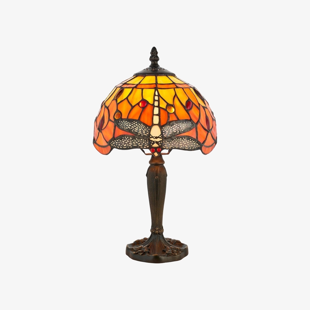 TF Dragonfly Hand-Cut Table Lamp - Vintage Stained Glass for Bedroom or Living Room T964