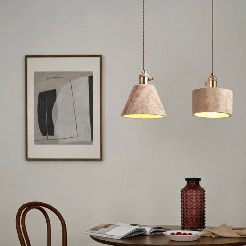 Contemporary Travertine Pendant Light with Brass Accents S285