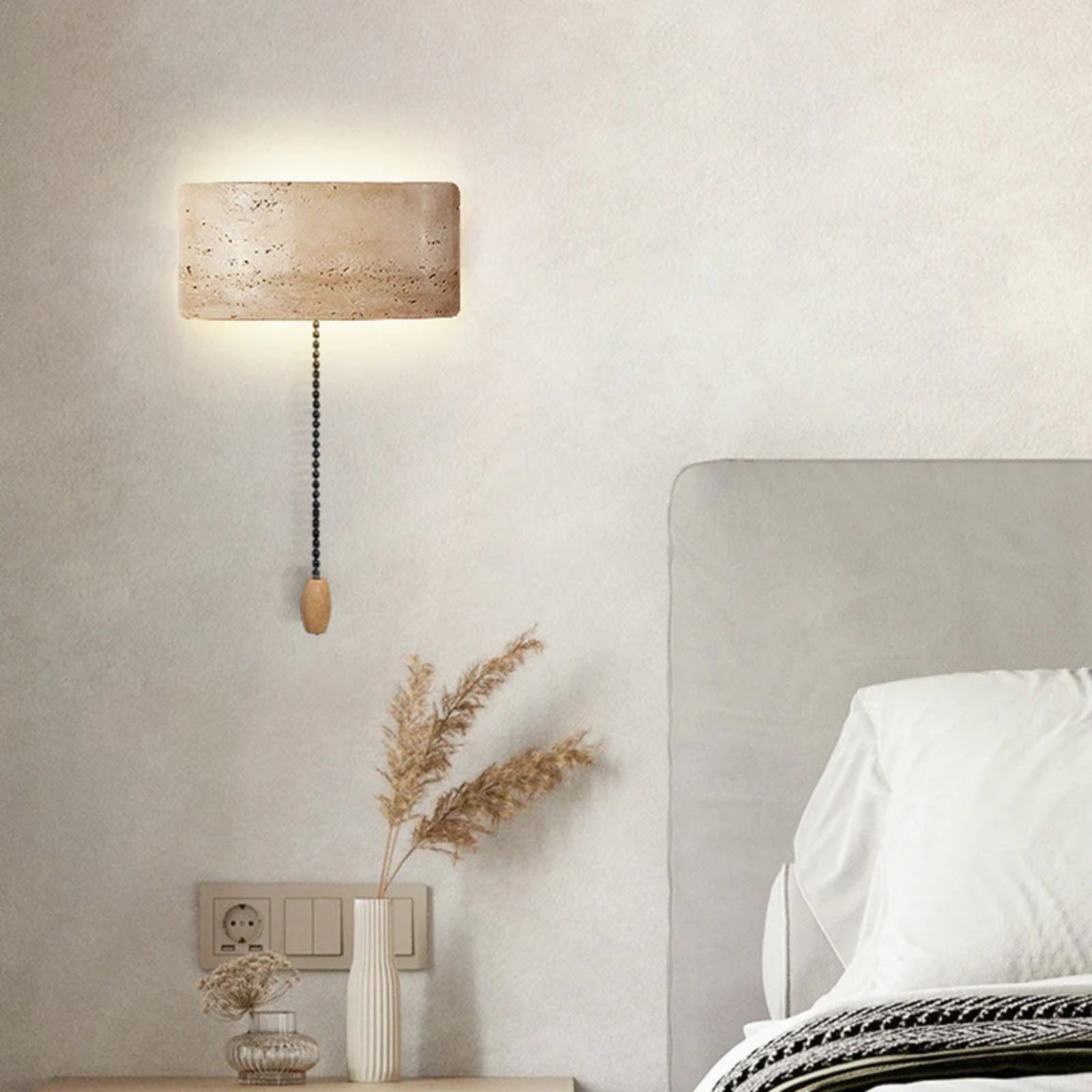 Mask-Shaped Travertine Wall Lamp - Artistic Modern Accent for Living Room S324
