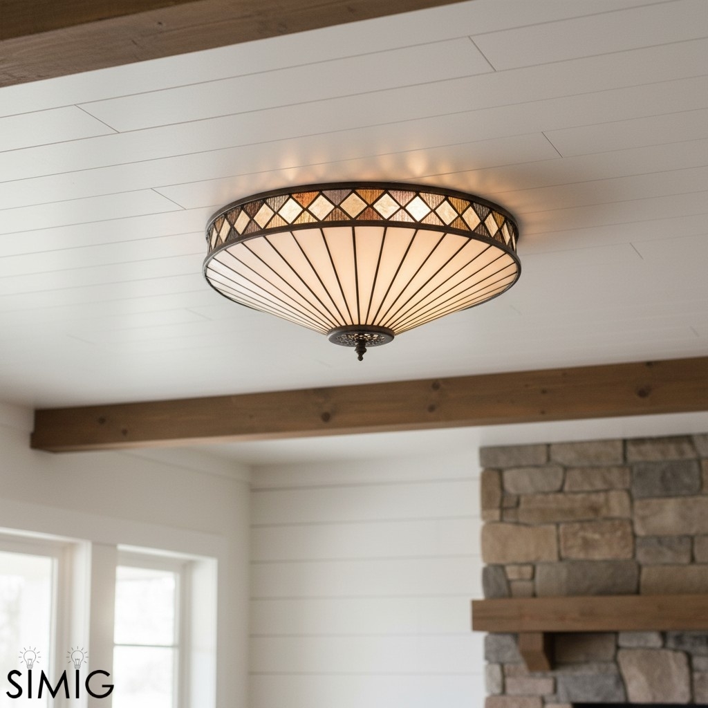 TiffStar Elegant Art Glass Ceiling Light – Vintage Flush Lamp for Living Rooms T634