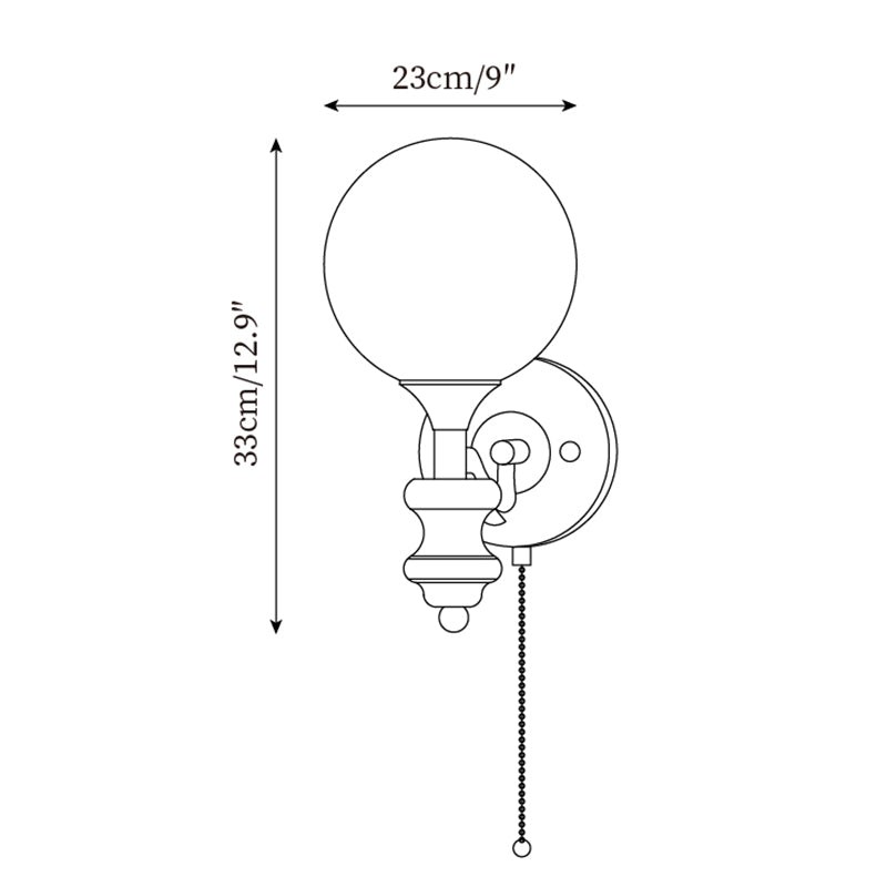 Retro spherical glass lampshade pull cord switch wall lamp P024